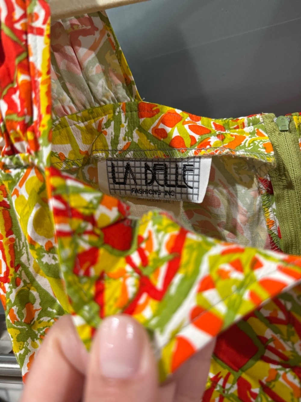 La Belle Vintage Retro Print Midi Dress Orange Green Draped Summer Dress size 7 - Picture 3 of 7